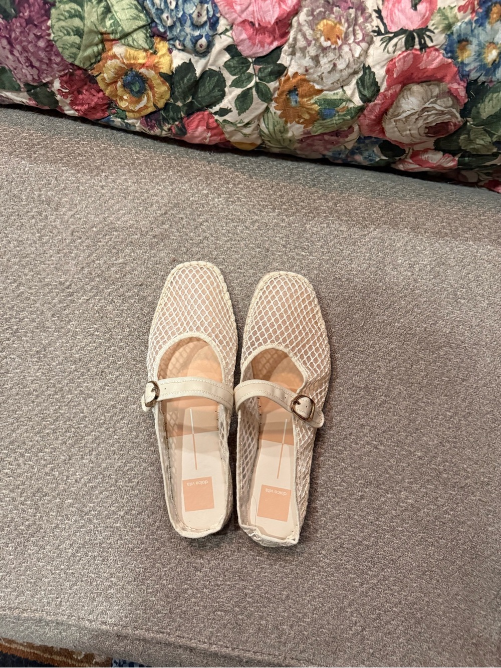 Dolce Vita Cream Mesh Mary Jane Mules with Buckle Strap